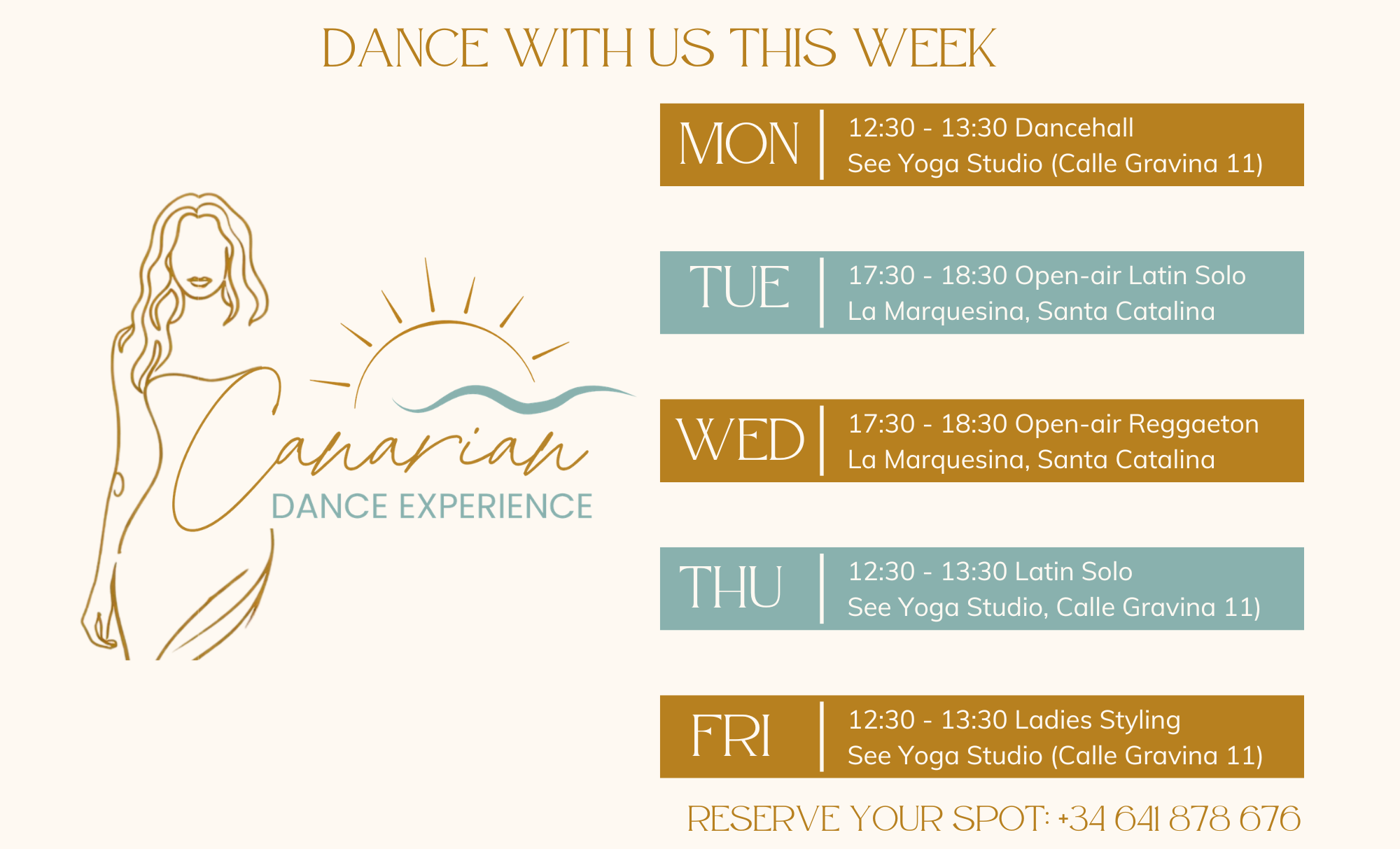 Canarian Dance Experience weekly schedule group classes las palmas